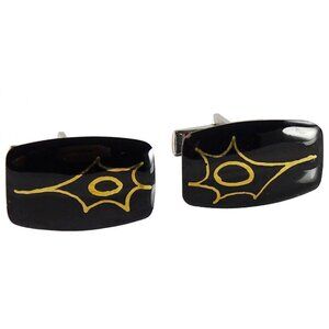 1960s Modernist Atomic Black Enamel Copper Cufflinks – Mid-Century Vintage